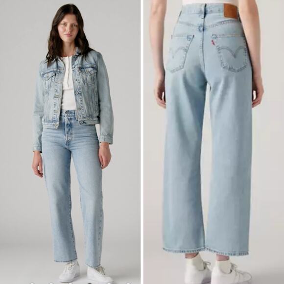 NWT LEVI'S JEANS 26 RIBCAGE PREMIUM STRAIGHT ANKLE LIGHT BLUE BERNAL MIDDLE ROAD - Picture 1 of 16